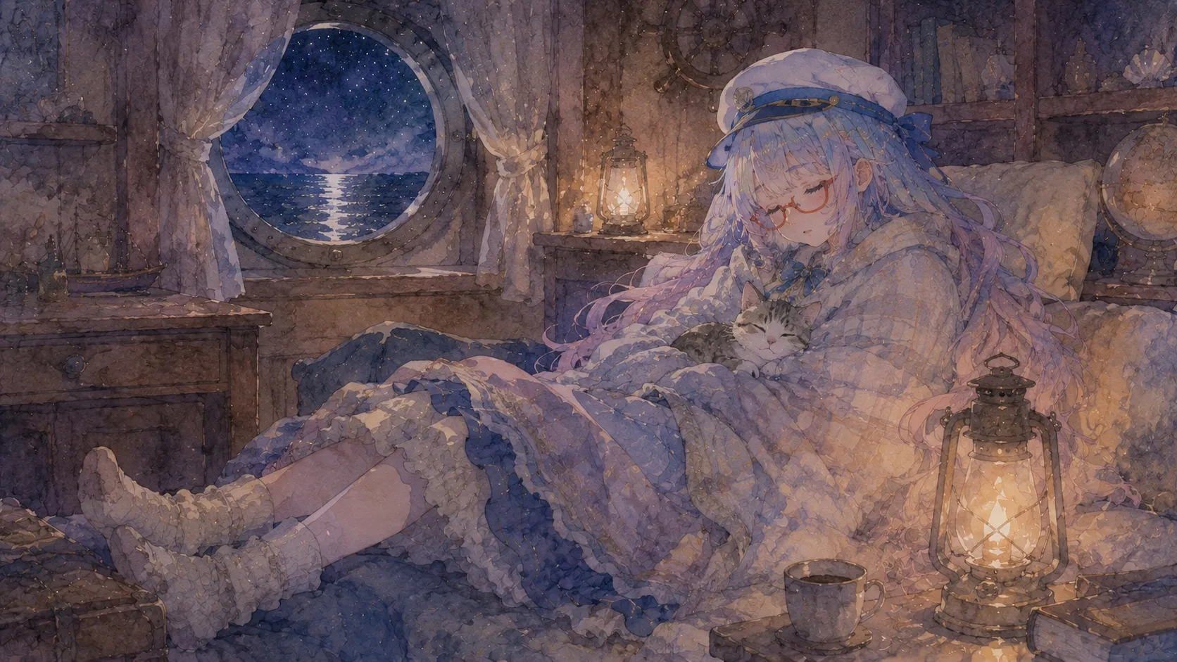 水彩シーン「寝落ちの部屋」