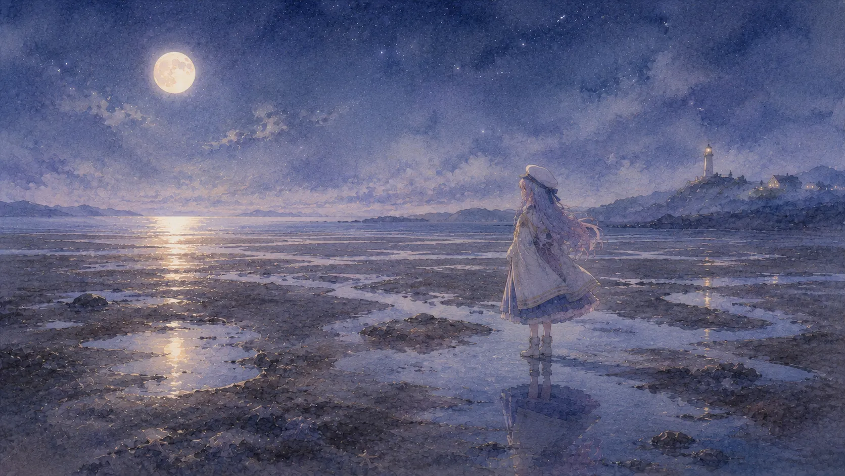 水彩シーン「鏡みたいな水面」