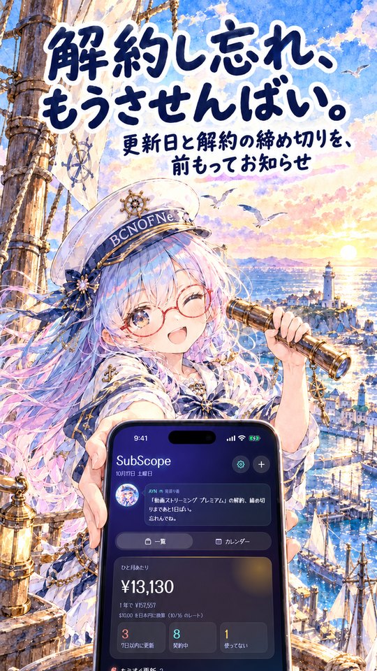 SubScope のストア画像。AYN が SubScope の画面を見せている。